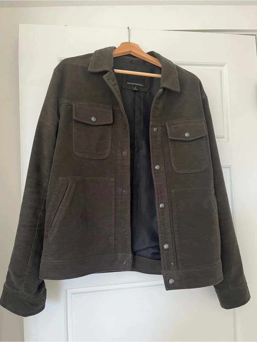 Banana Republic Olive Green Suede Jacket, EMMETEX fine Italian fabric, Men’s MED